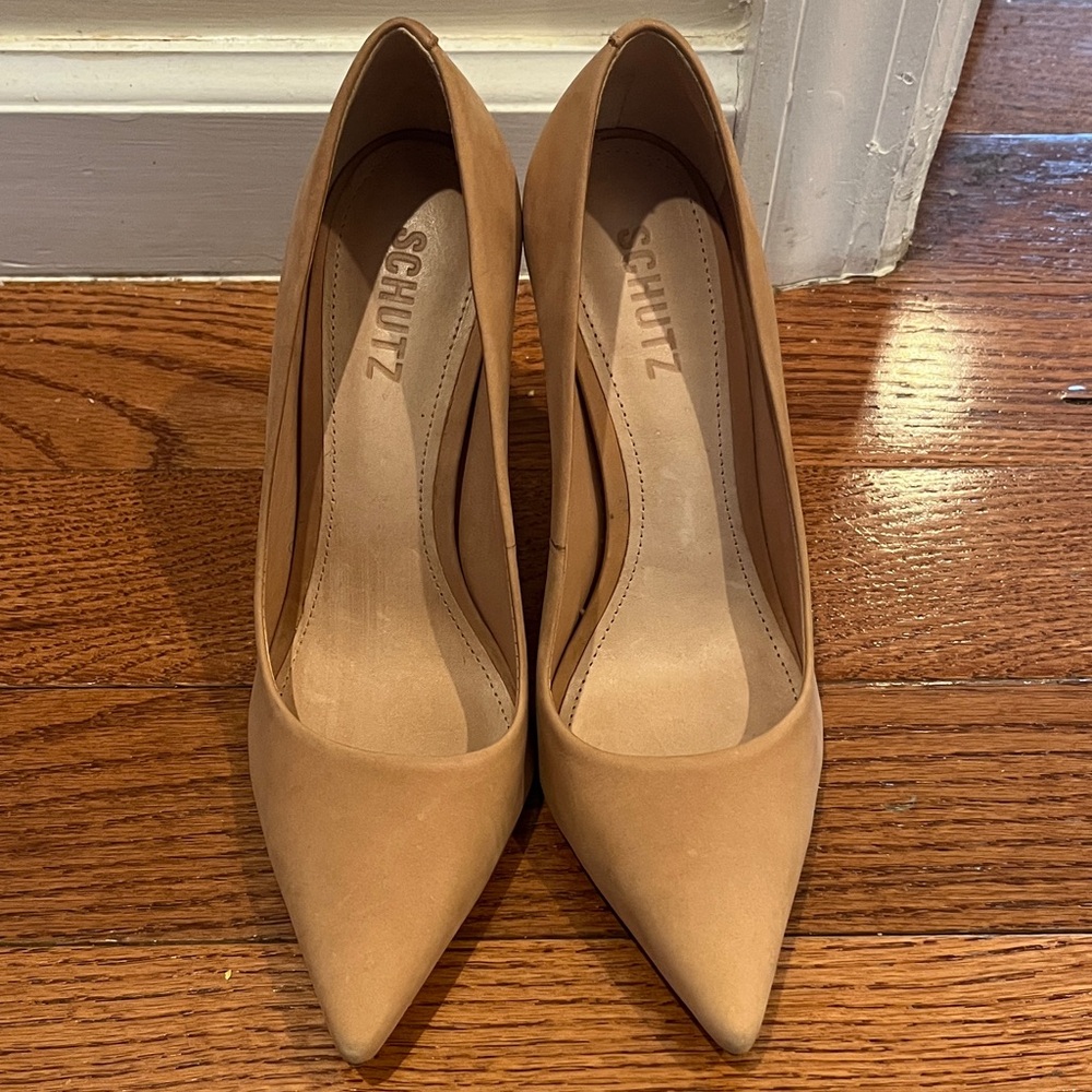 SCHUTZ Lou Pump- Size 7.5 Honey Beige Suede Heels